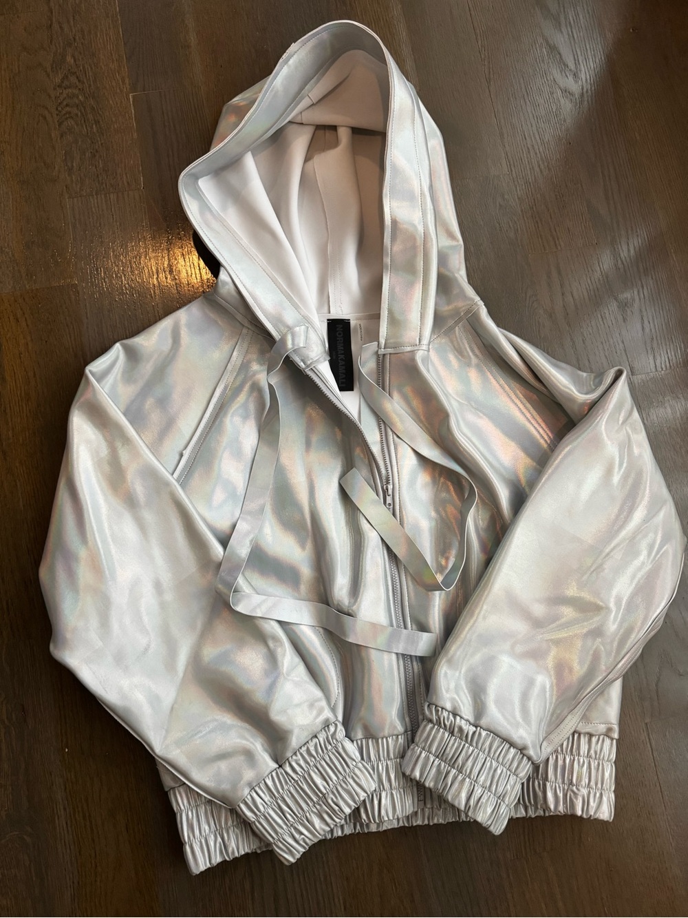Norma Kamali Iridescent Silver Zip Hoodie